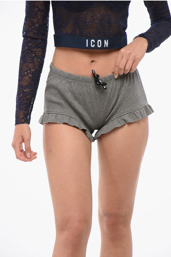 Dsquared2 Ribbed Cotton Blend Pijama Shorts In Gray