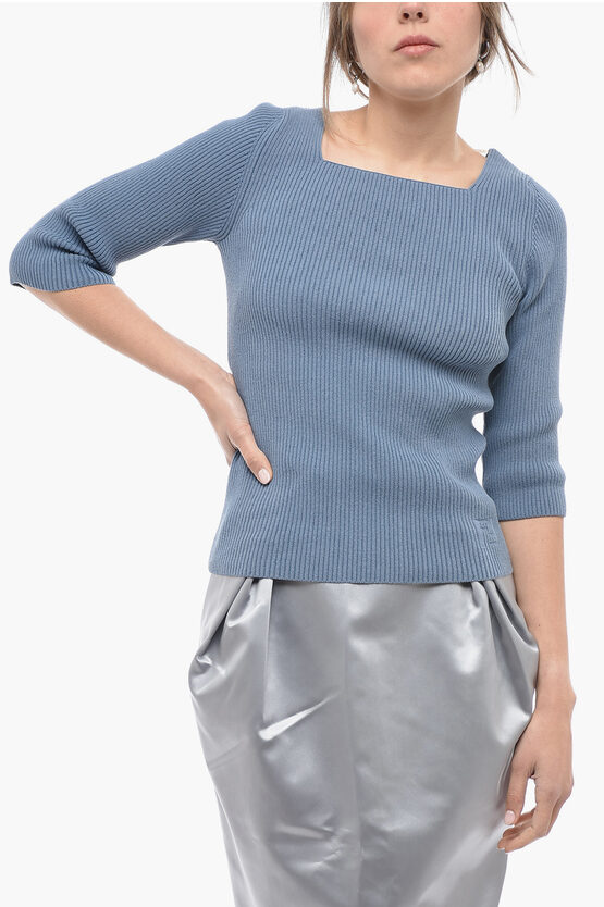 Shop Fendi Ribbed Cotton Blend Sweater With Squared Neckline