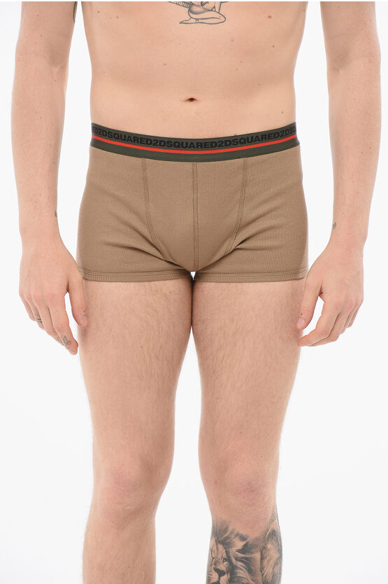 Dsquared2 Ribbed Cotton Boxer With Logoed Waistband In Brown