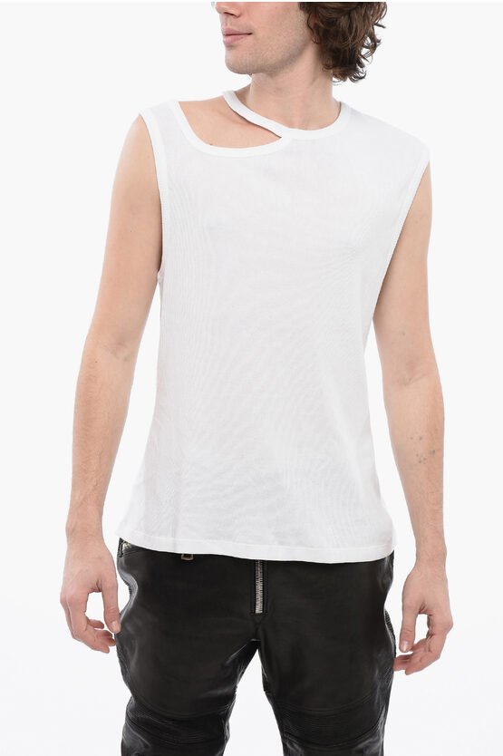 Balmain Ribbed Cotton Tank Top With Cut-out