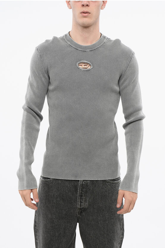 Diesel Ribbed Crew-neck Sweater With Cut-out Detail In Green