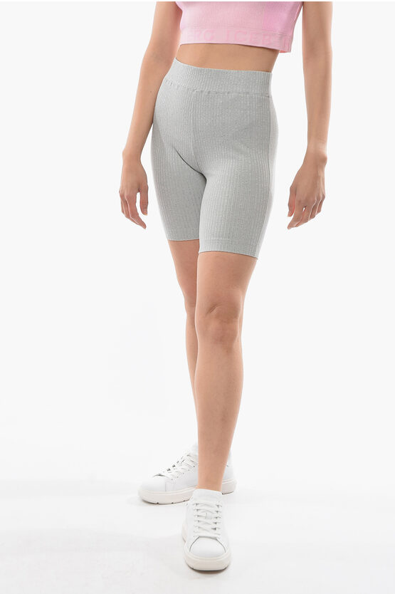Helmut Lang Ribbed Fabric Biker Shorts With Elasticated Waistband In Gray