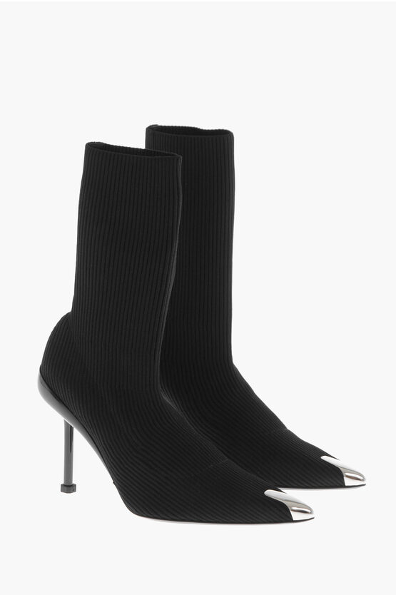 Shop Alexander Mcqueen Ribbed Fabric Sock Booties With Stiletto Heel 9cm