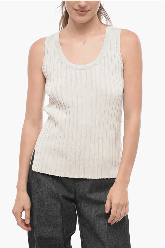 Max Mara Ribbed Fetta Sweater With Side Slit In White