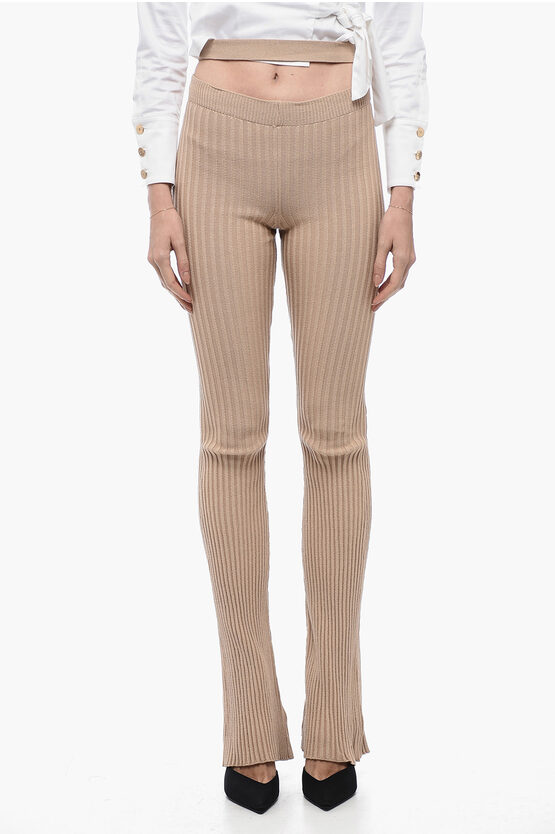 Shop Andreädamo Ribbed Flared Pants With Cut Out Detail