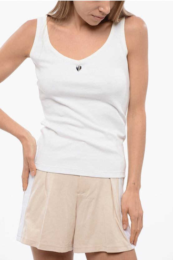 John Richmond Ribbed Gaya Tank Top With Heart Application