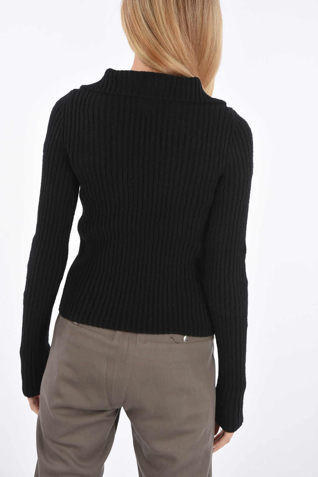 Bottega Veneta ribbed half zip mock-neck sweater women - Glamood Outlet
