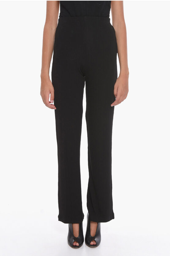Lama Jouni Ribbed High-waisted Palazzo Trousers In Black