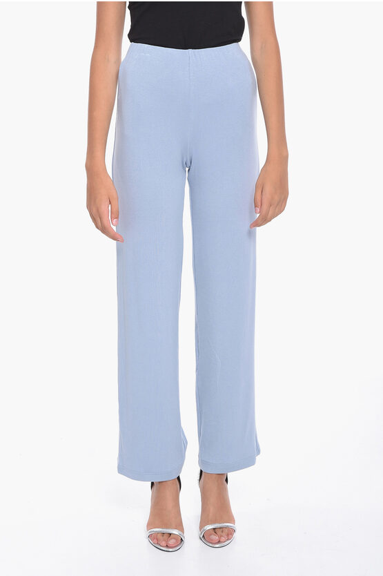 Lama Jouni Ribbed High-waisted Palazzo Trousers In Blue