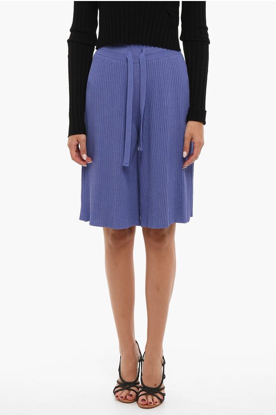 Aeron Ribbed Knitted Shorts With Drawstring Waist In Blue
