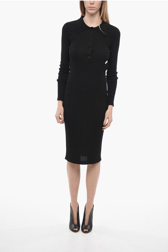Patou Ribbed Long Sleeved Dress In Black