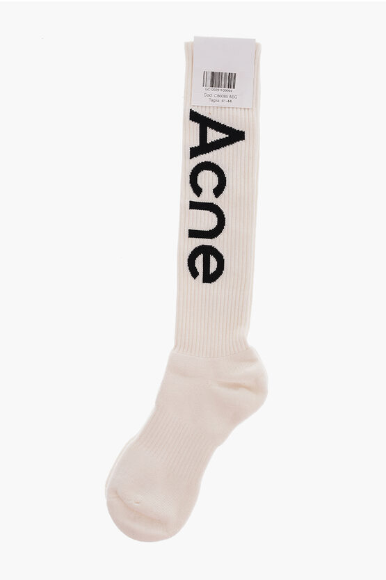 Acne Studios Ribbed Long Socks With Contrast Logo In Black