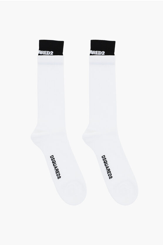 Dsquared2 Ribbed Long Socks With Contrasting Detail In White