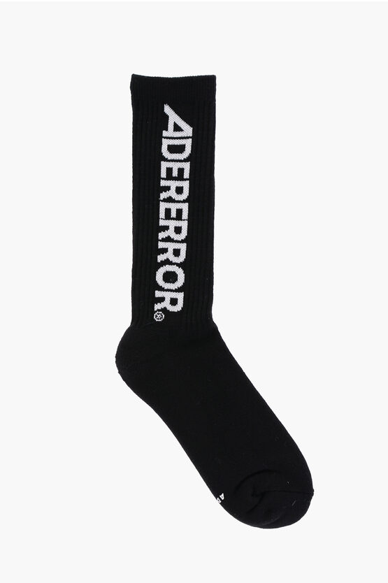 Ader Error Ribbed Long Socks With Embroidery In Black