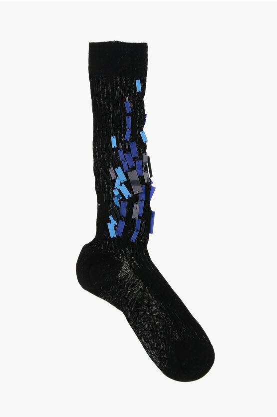 Prada Ribbed Long Socks With Sequined In Black