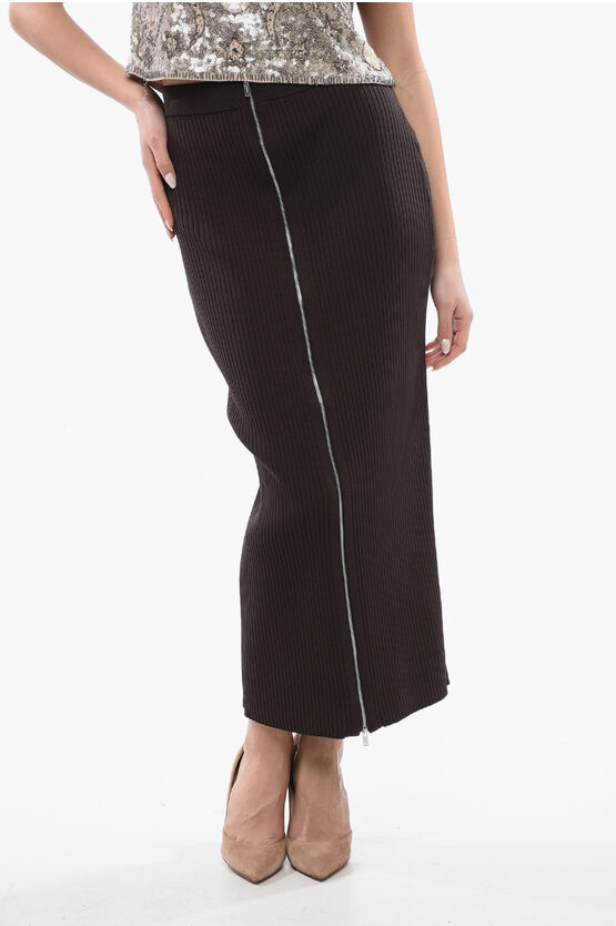 Nanushka Ribbed Meika Midi Skirt With Front Zip