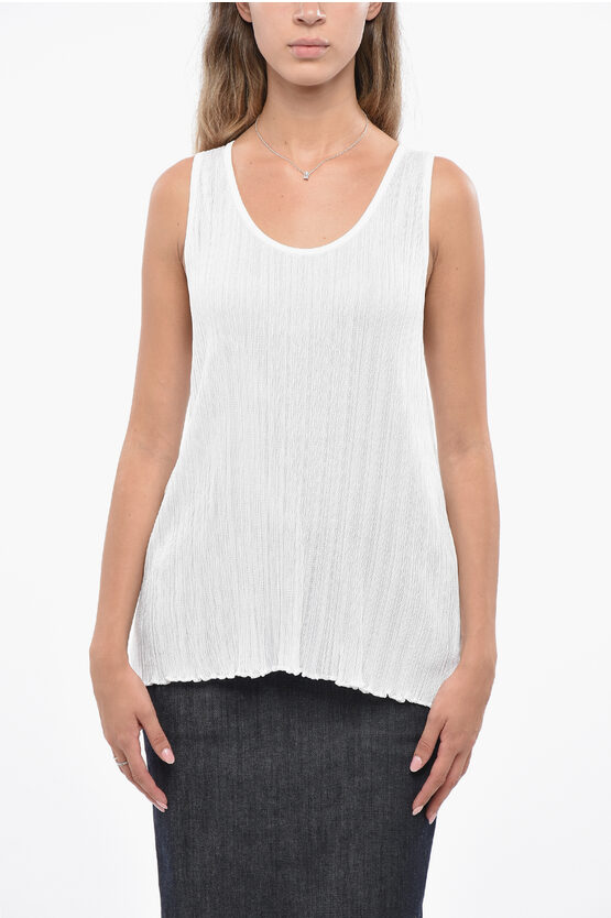 Alaïa Ribbed Nylon Blend Tank Top With Scalloped Hem In White