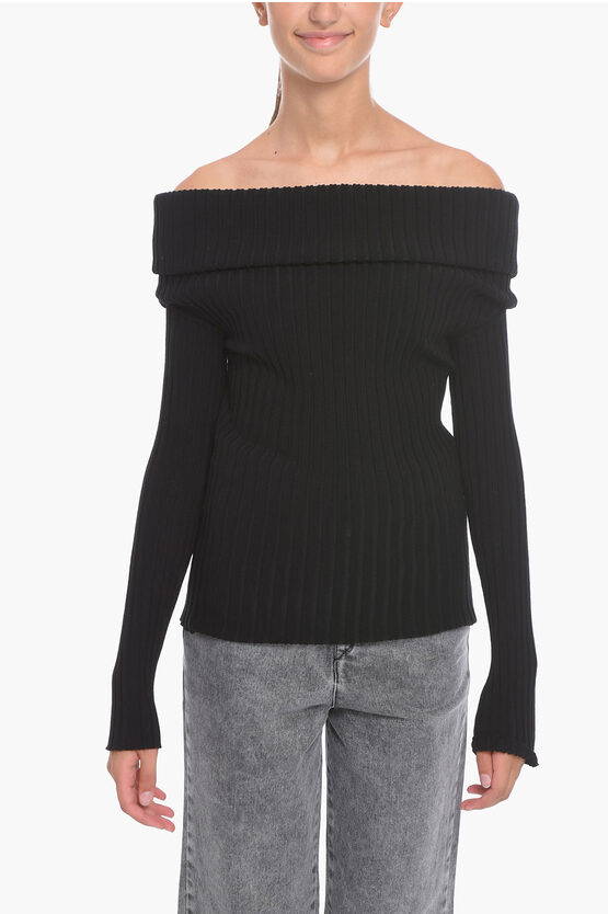 TORY BURCH RIBBED OFF-SHOULDER SWEATER