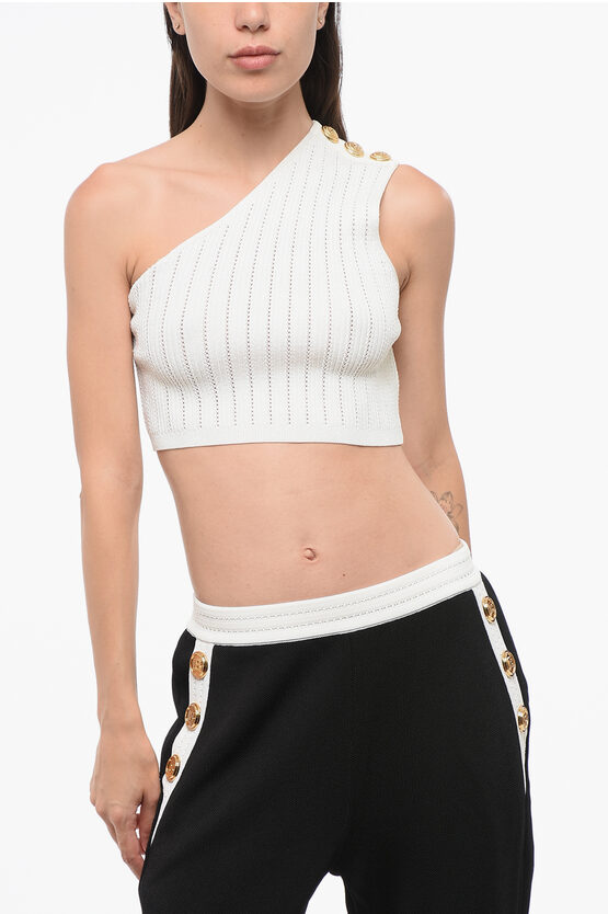 Balmain White Asymmetric Tank Top In White