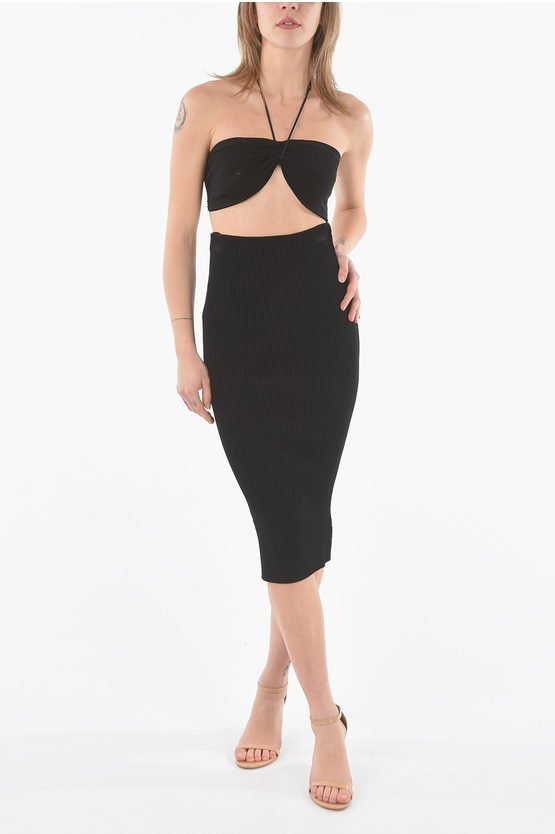 Nensi Dojaka Ribbed Sheath Dress With Cut-out Details In Black