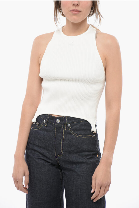 Shop Courrèges Ribbed Sleeveless Top With Suspenders