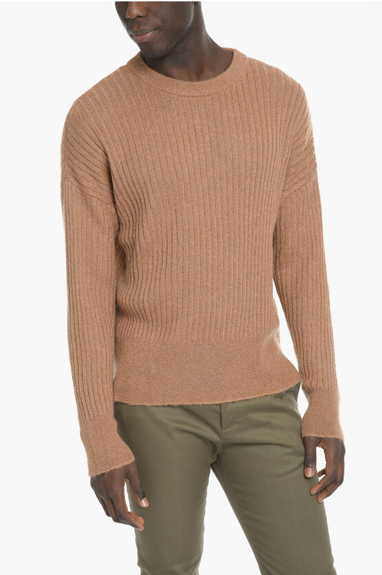 Rold Skov Ribbed Solid Color Crew-neck Sweater In Beige