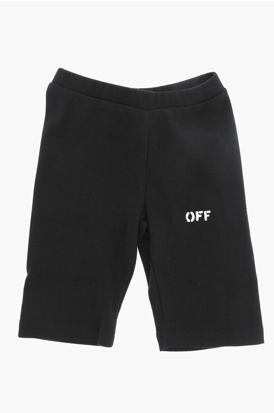 Off-white Ribbed Solid Colour Leggings In Black