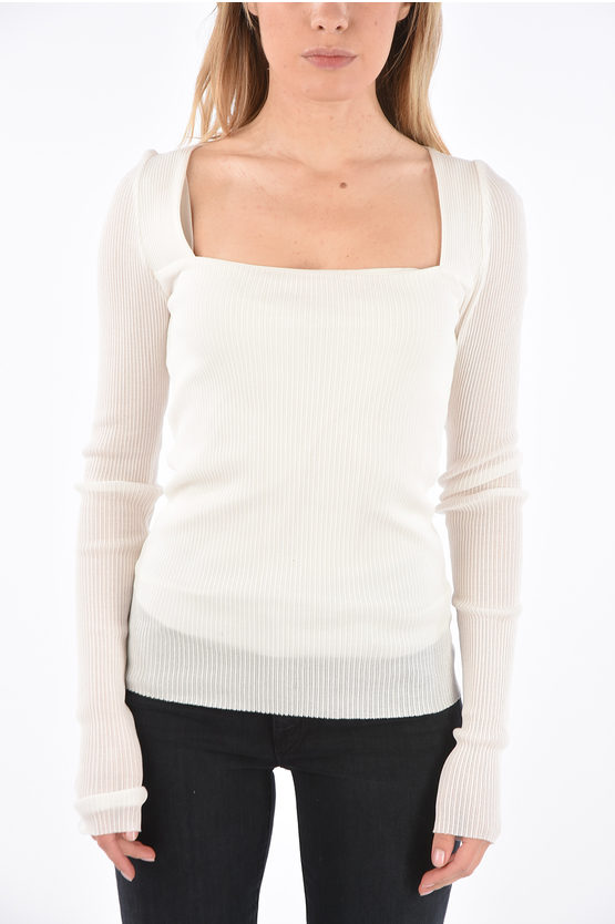 Moon Choi Ribbed Square Neck Sweater In White