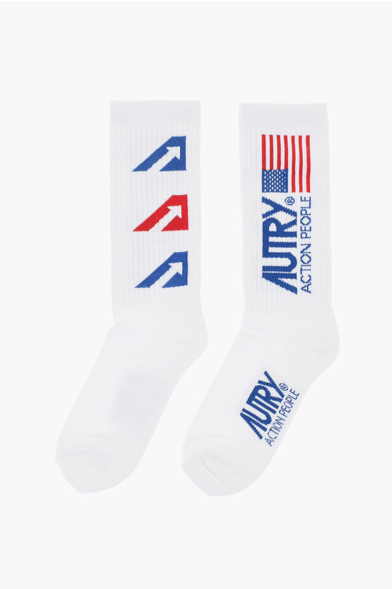 AUTRY RIBBED STRETCH SOCKS WITH CONTRASTING EMBROIDERIES