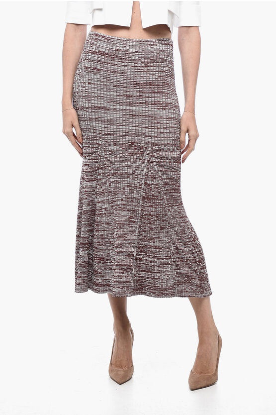 Shop Self-portrait Ribbed Stretchy Skirt With Flared Hem