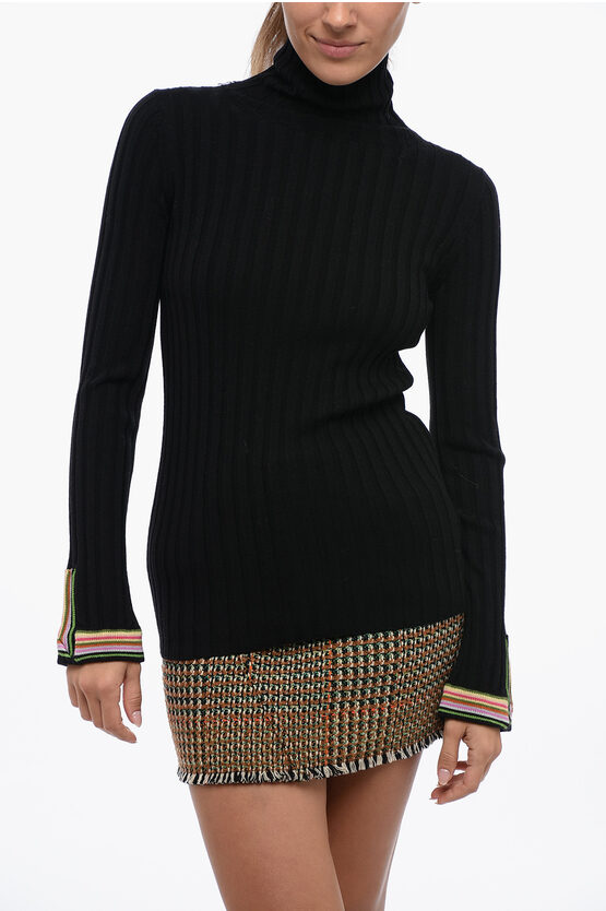 Etro Ribbed Sweater With Multicolor Cuffs Detail