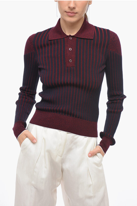 Shop Bottega Veneta Ribbed Sweater With Polo Collar
