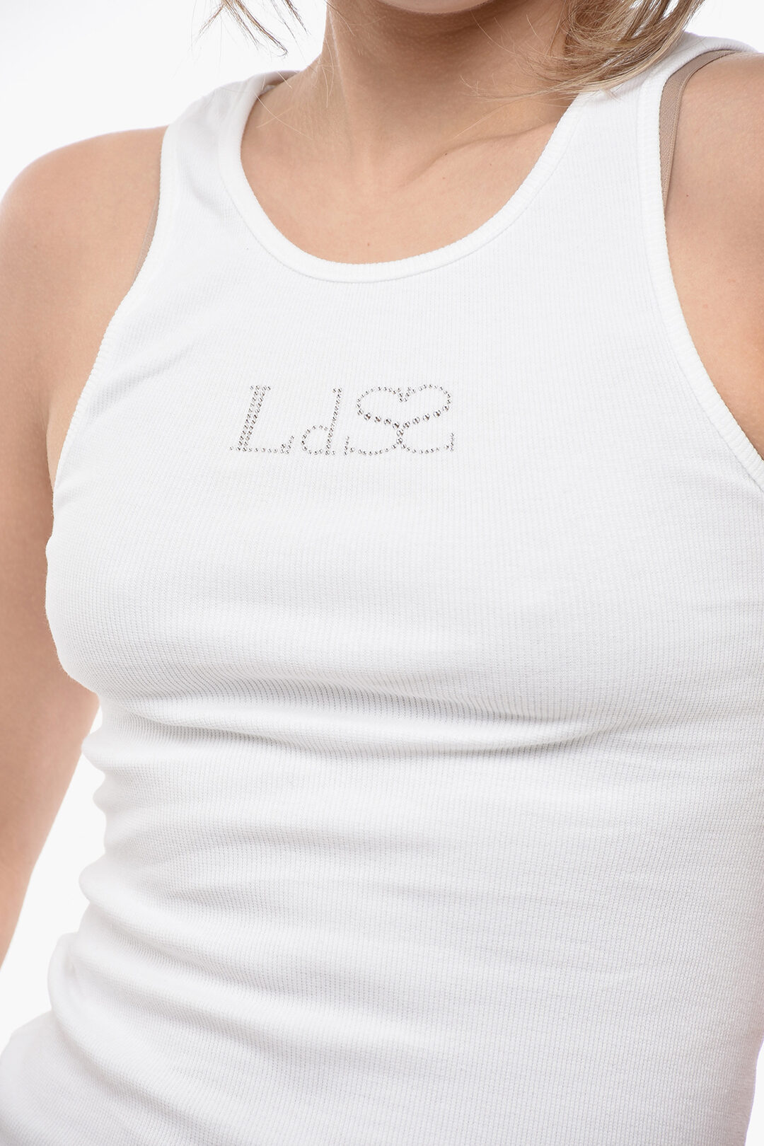 Ludovic de Saint Sernin Ribbed Tank Top With Rhinestone Logo women ...