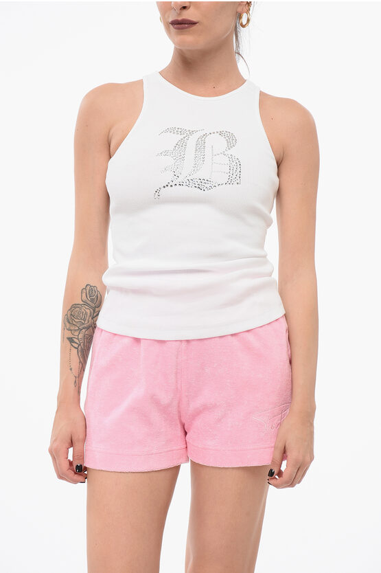 Blumarine Ribbed Tank Top With Rhinestoned Logo