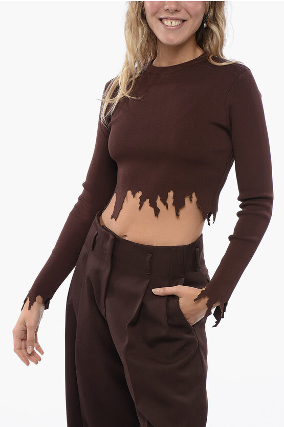 Jw Anderson Ribbed Top With Laser-cut Detailing In Brown