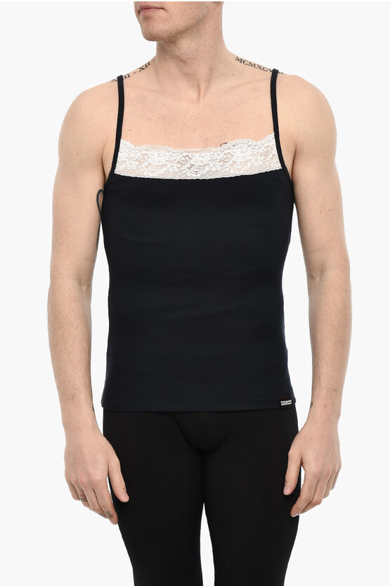 Dsquared2 Ribbed Underwear Tank Top With Lace Detail