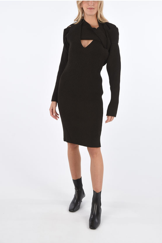 Bottega Veneta Ribbed Unstructured Dress In Black
