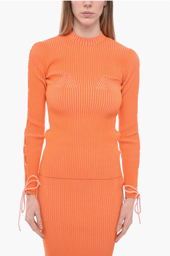 Shop Off-white Ribbed Vanise Sweater With Lace Up Detail