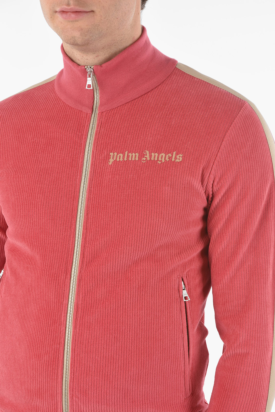 $572 Palm Angels Men's Red High Neck Monogram Jacquard Zip-Up