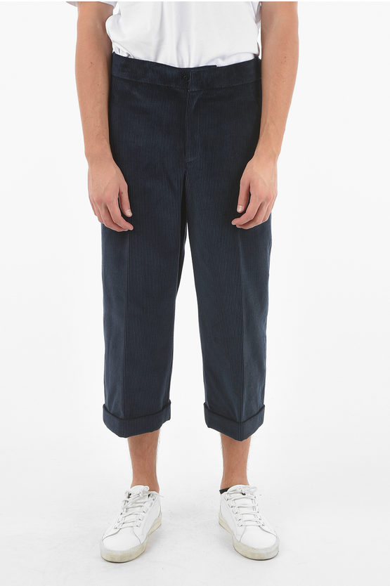 Neil Barrett Ribbed Velour Trousers With Cuffed Ankles In Blue