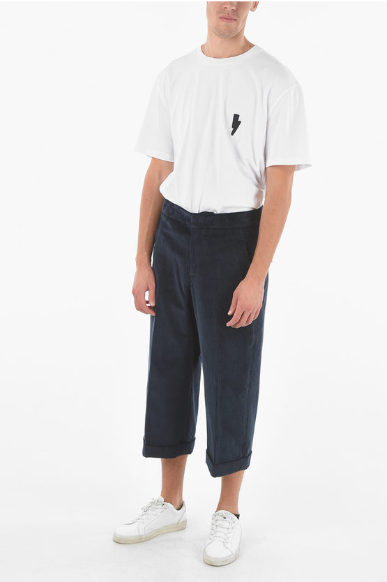 Neil Barrett Ribbed Velour Pants with Cuffed Ankles men Glamood Outlet