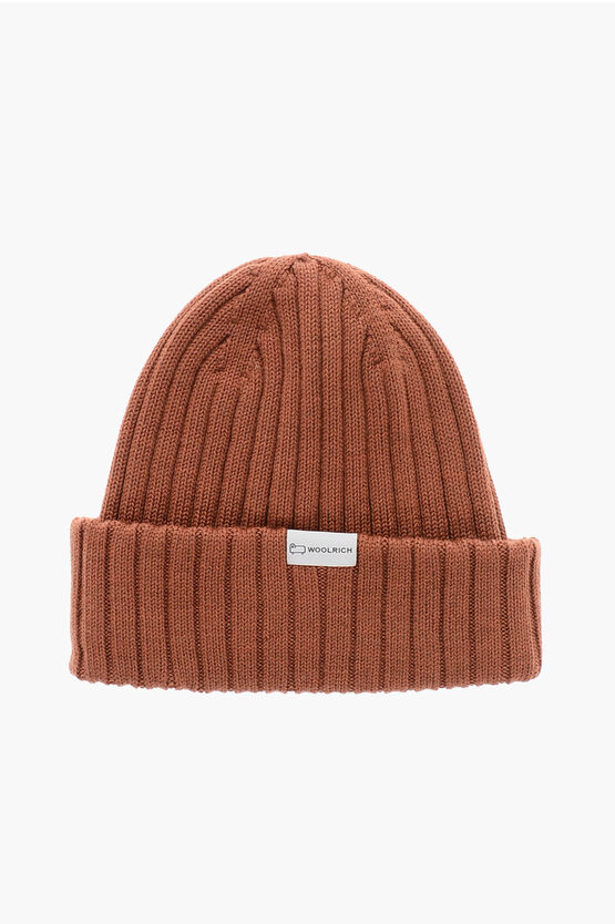 Woolrich Ribbed Virgin Wool Beanie In Brown