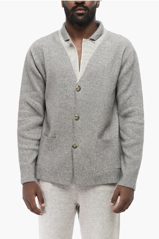 Altea Ribbed Virgin Wool Cardigan In Gray
