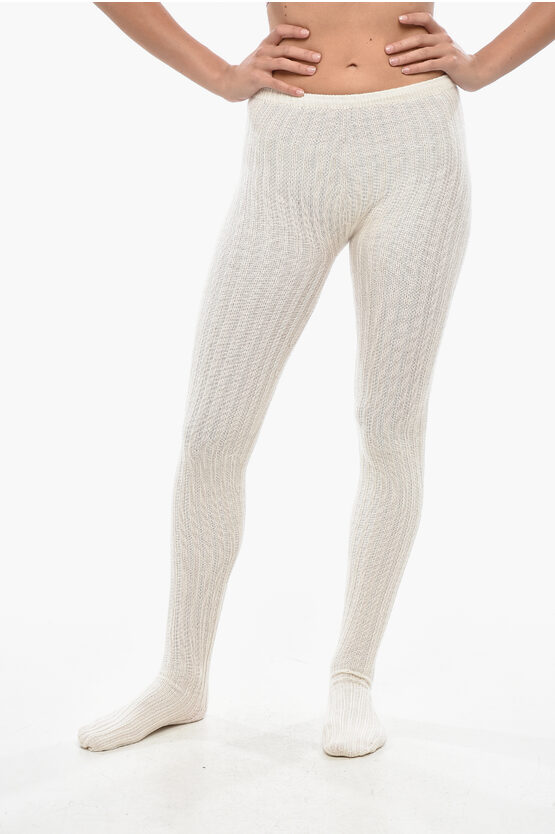 Moncler Ribbed Virgin Wool Collant In Yellow