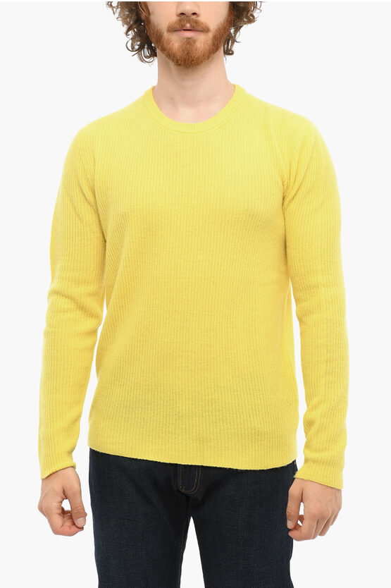 Woolrich Ribbed Wool And Cashmere Crew-neck Sweater In Yellow