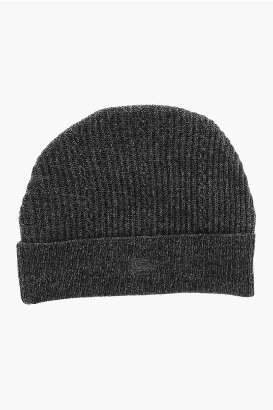 Etro Ribbed Wool Blend Beanie With Embroidered Logo