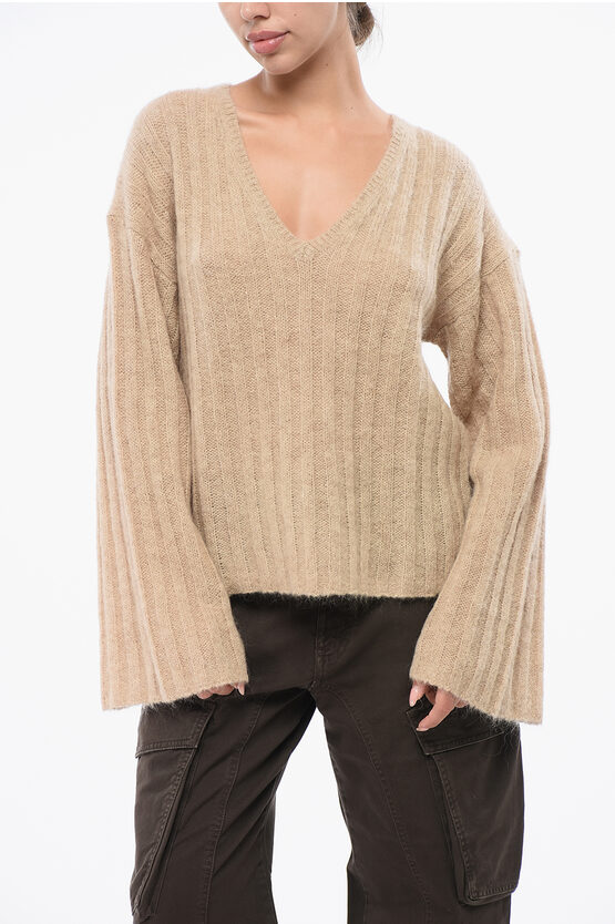 By Malene Birger Ribbed Wool Blend V-neck Sweater
