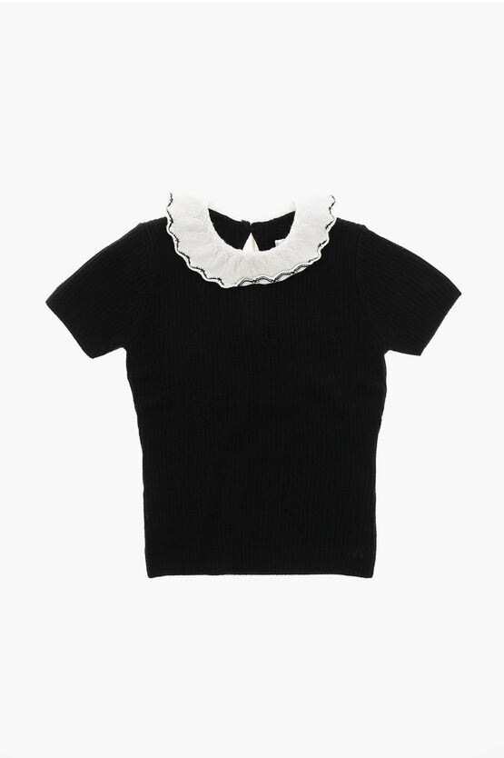 Bonpoint Ribbed Wool Genie Sweater With Neck In Black