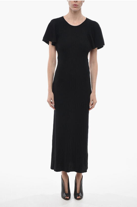 Chloé Ribbed Wool Maxidress With Cut-outs In Black