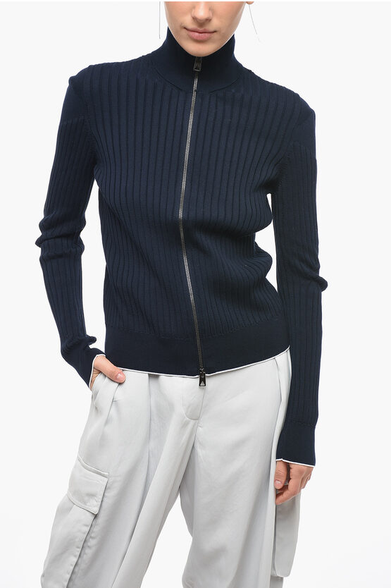 Shop Bottega Veneta Ribbed Cotton Mock Neck Sweater With Front Zip